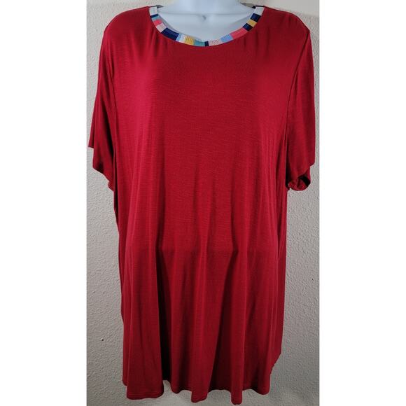 Lane Bryant Red Slub Knit Top 22 24 Lightweight Soft Stretchy Short Sleeves - Picture 1 of 3